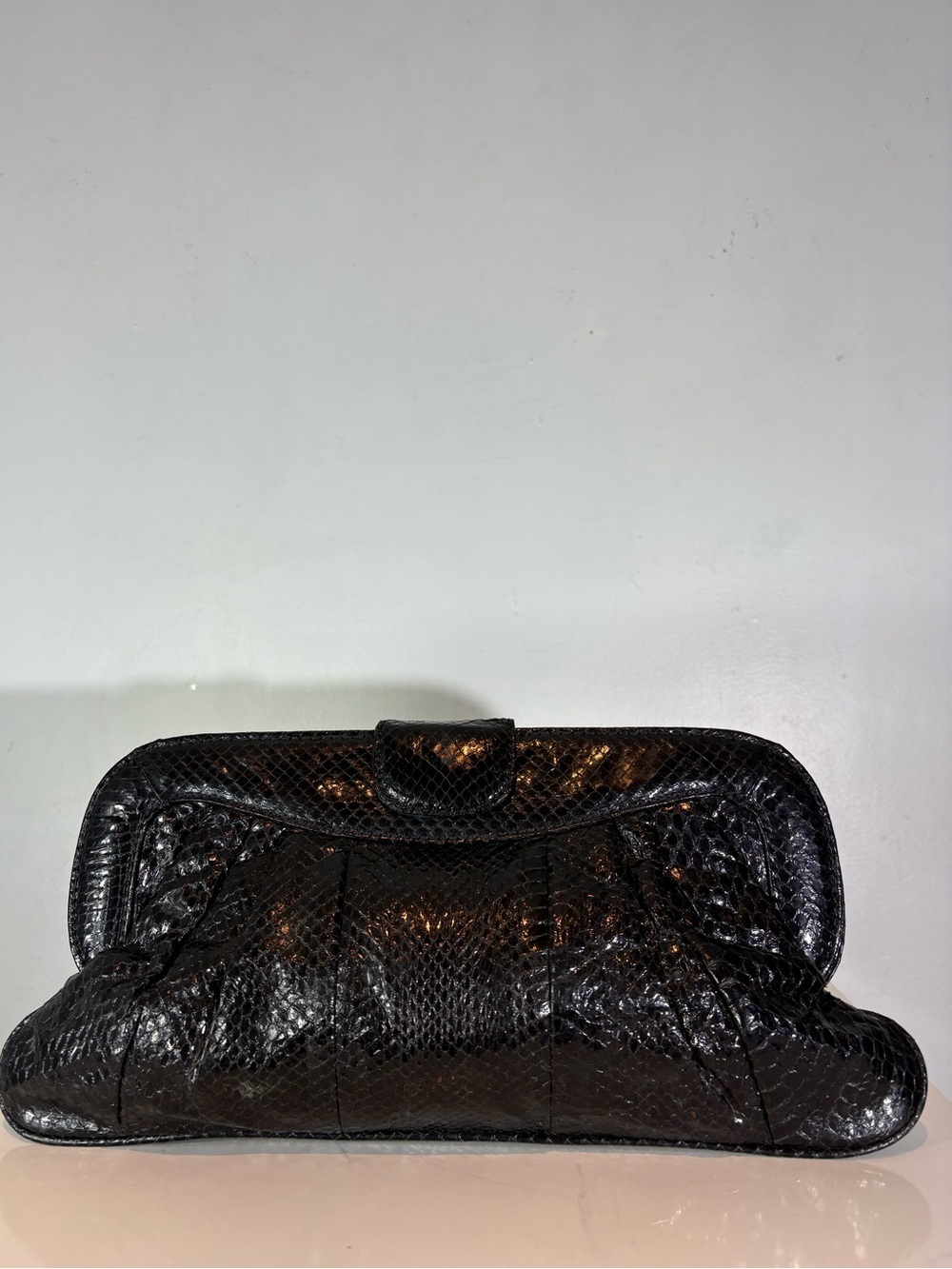 Vintage Saks Fifth Avenue Snakeskin Clutch Chain Bag Black Convertible